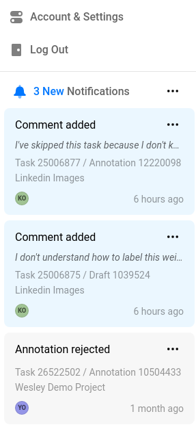 Screenshot of notifications